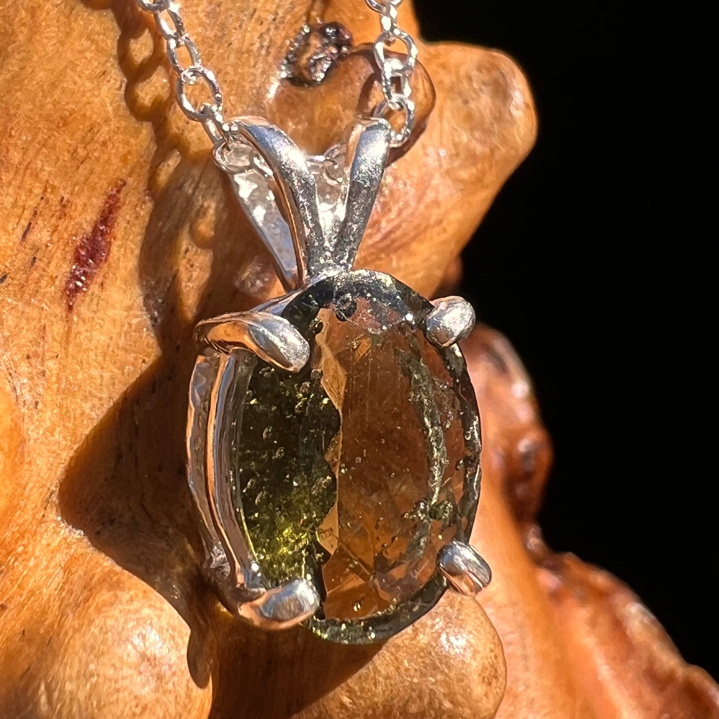 Moldavite Gem Necklace Sterling Silver #7668-Moldavite Life