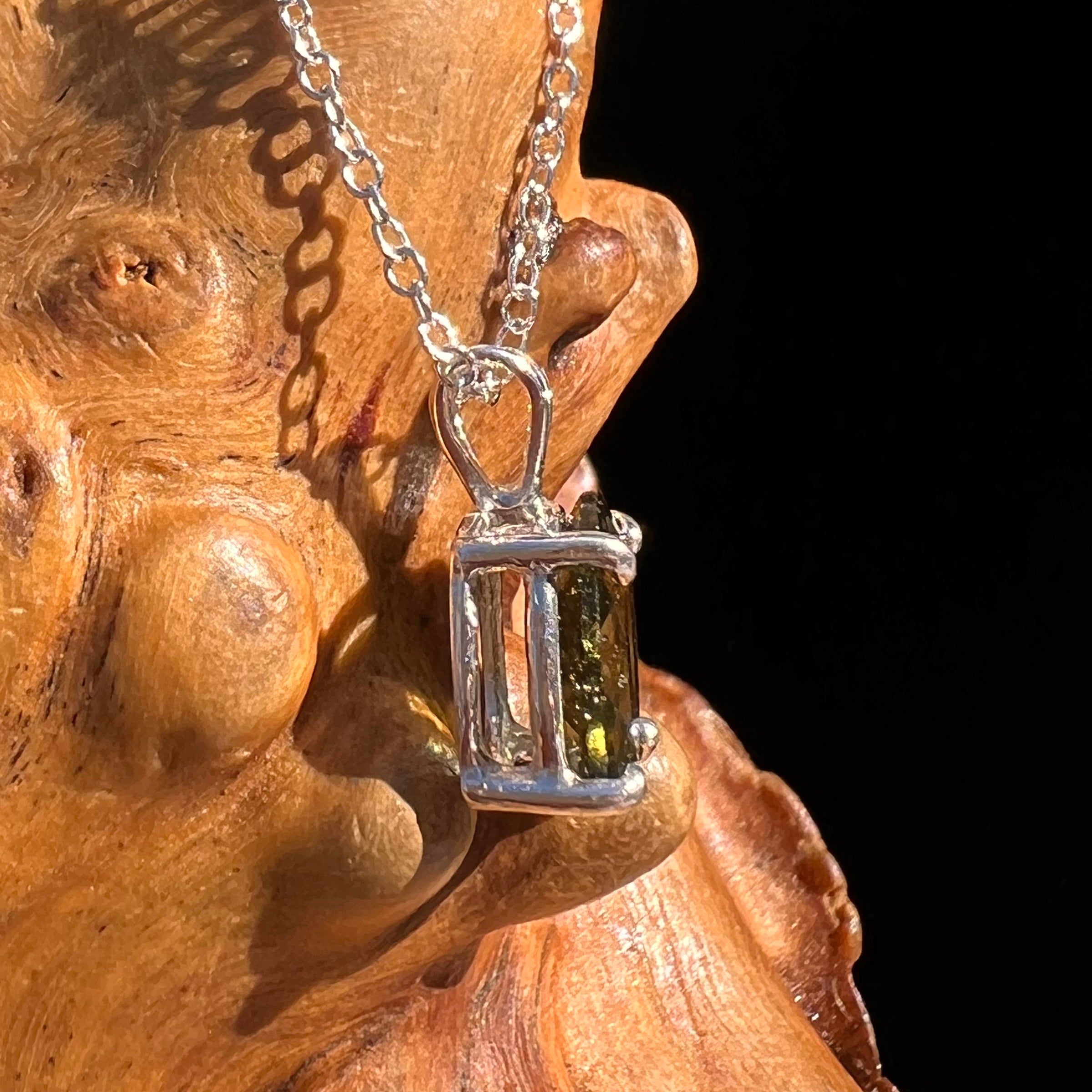 Moldavite Gem Necklace Sterling Silver #7668-Moldavite Life