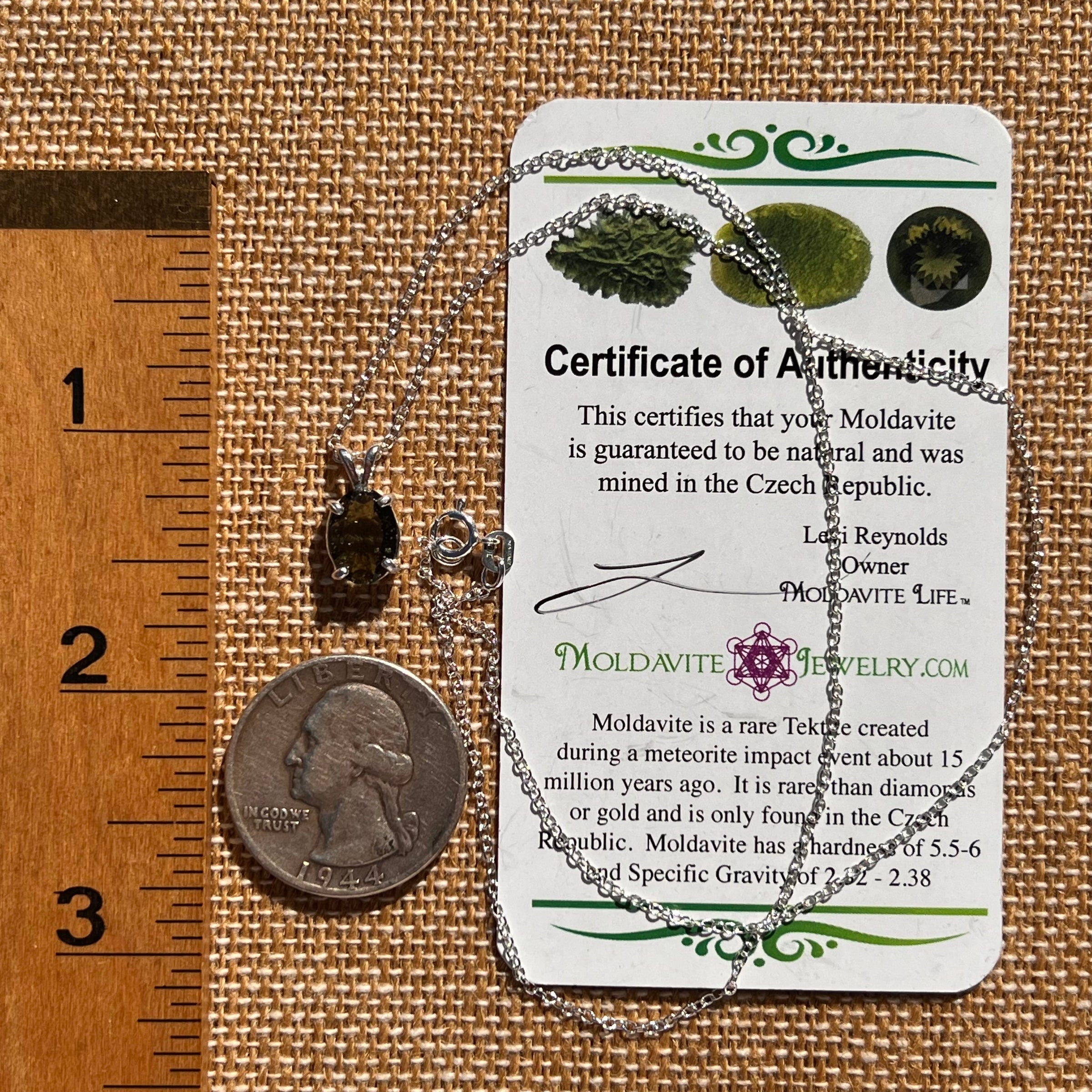 Moldavite Gem Necklace Sterling Silver #7668-Moldavite Life