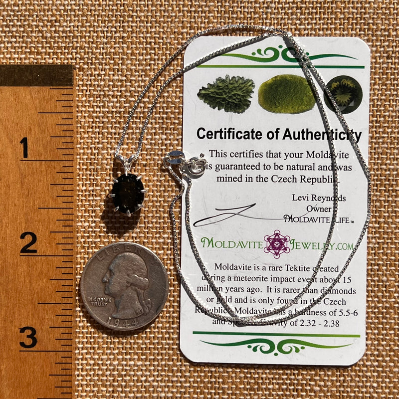 Moldavite Gem Necklace Sterling Silver #7669-Moldavite Life