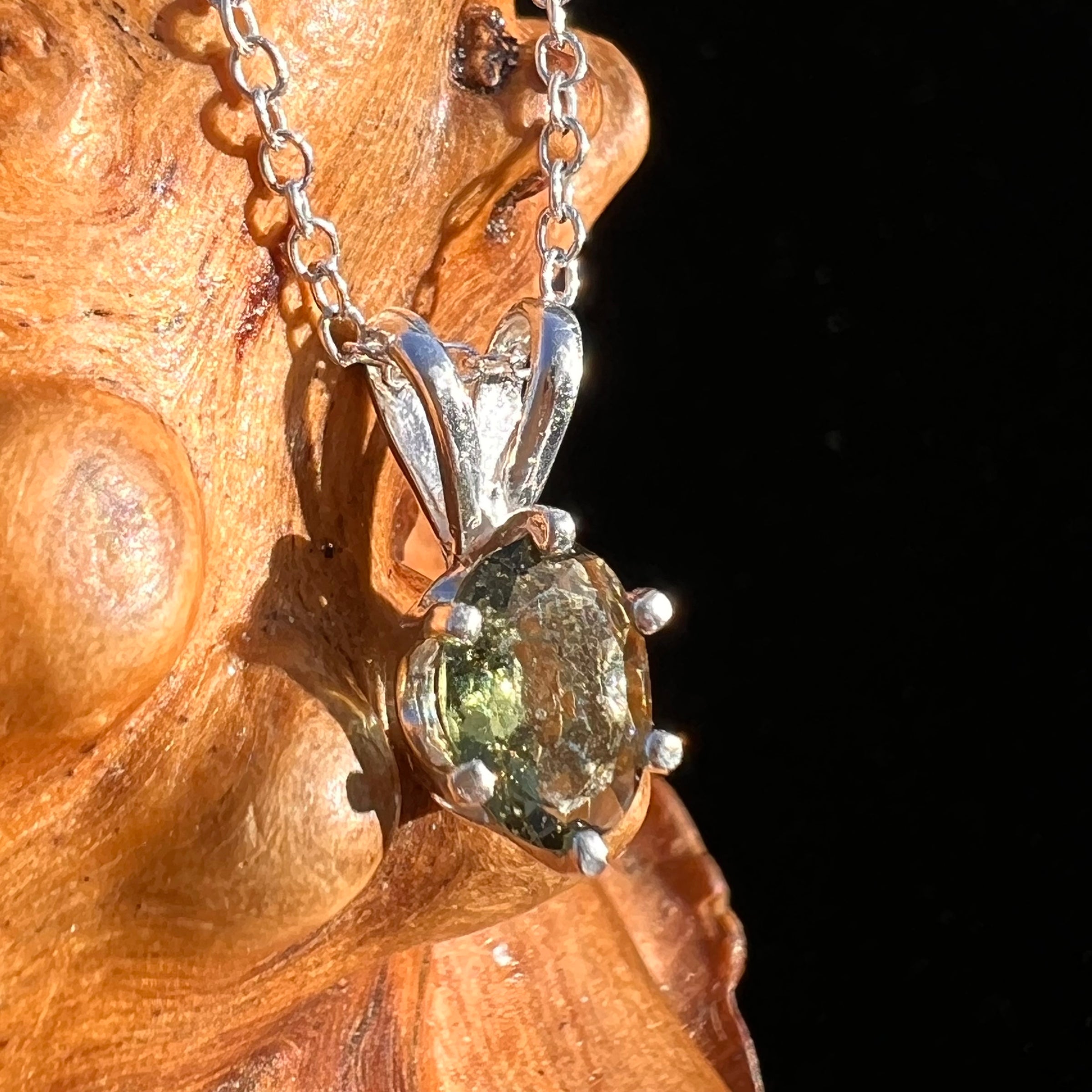 Moldavite Gem Necklace Sterling Silver #7873-Moldavite Life