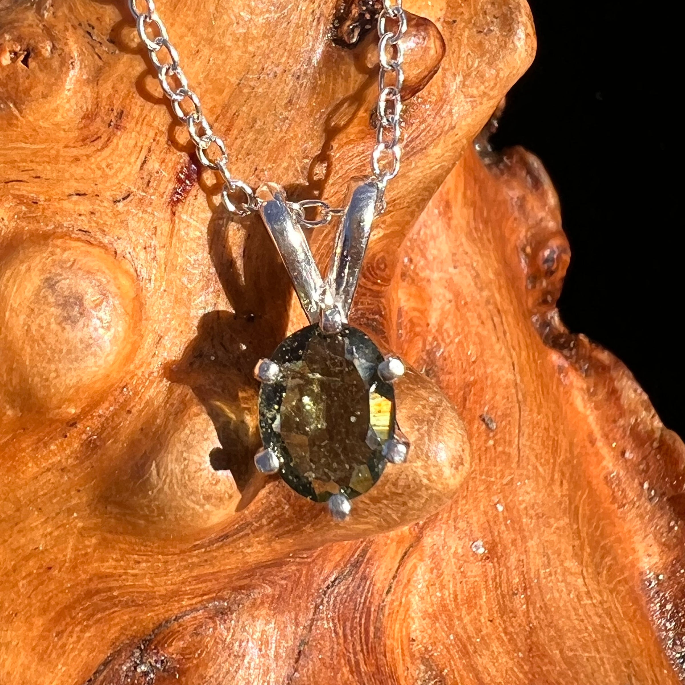 Moldavite Gem Necklace Sterling Silver #7873-Moldavite Life