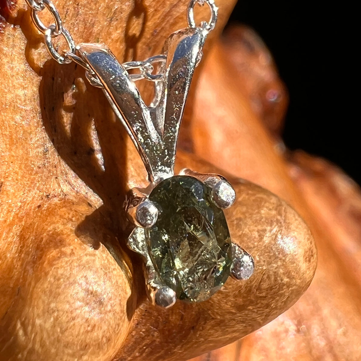 Moldavite Gem Necklace Sterling Silver #7881-Moldavite Life