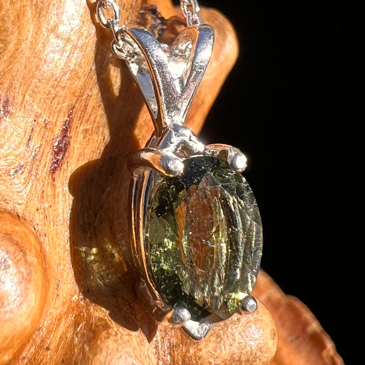 Moldavite Gem Necklace Sterling Silver #8171-Moldavite Life
