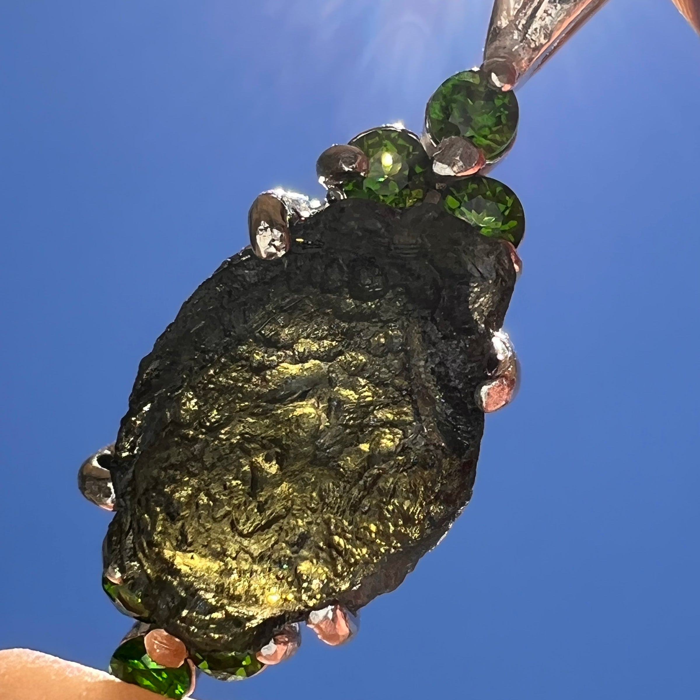 Moldavite & Green Chrome Diopside Pendant Sterling #6652-Moldavite Life