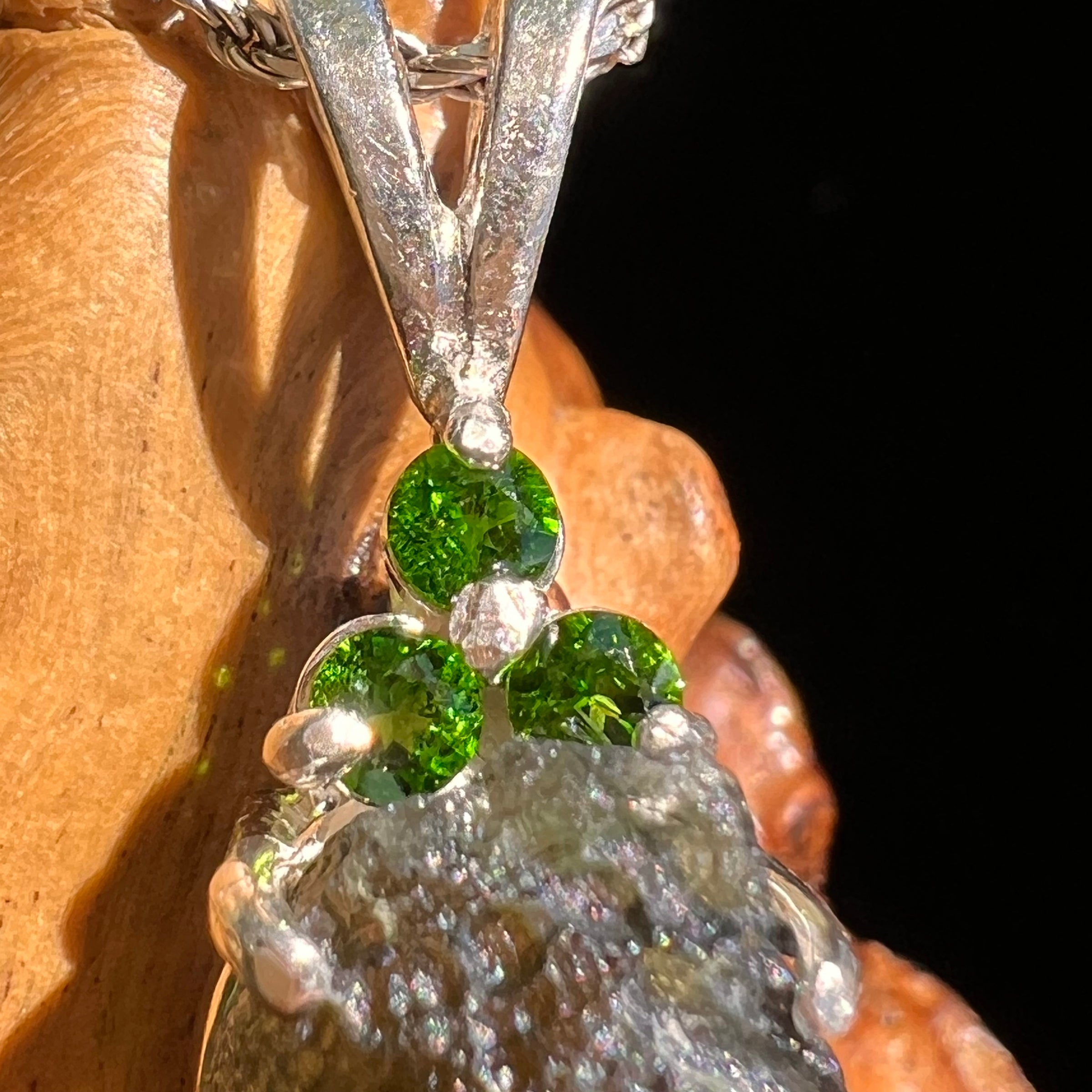 Moldavite & Green Chrome Diopside Pendant Sterling #6652-Moldavite Life