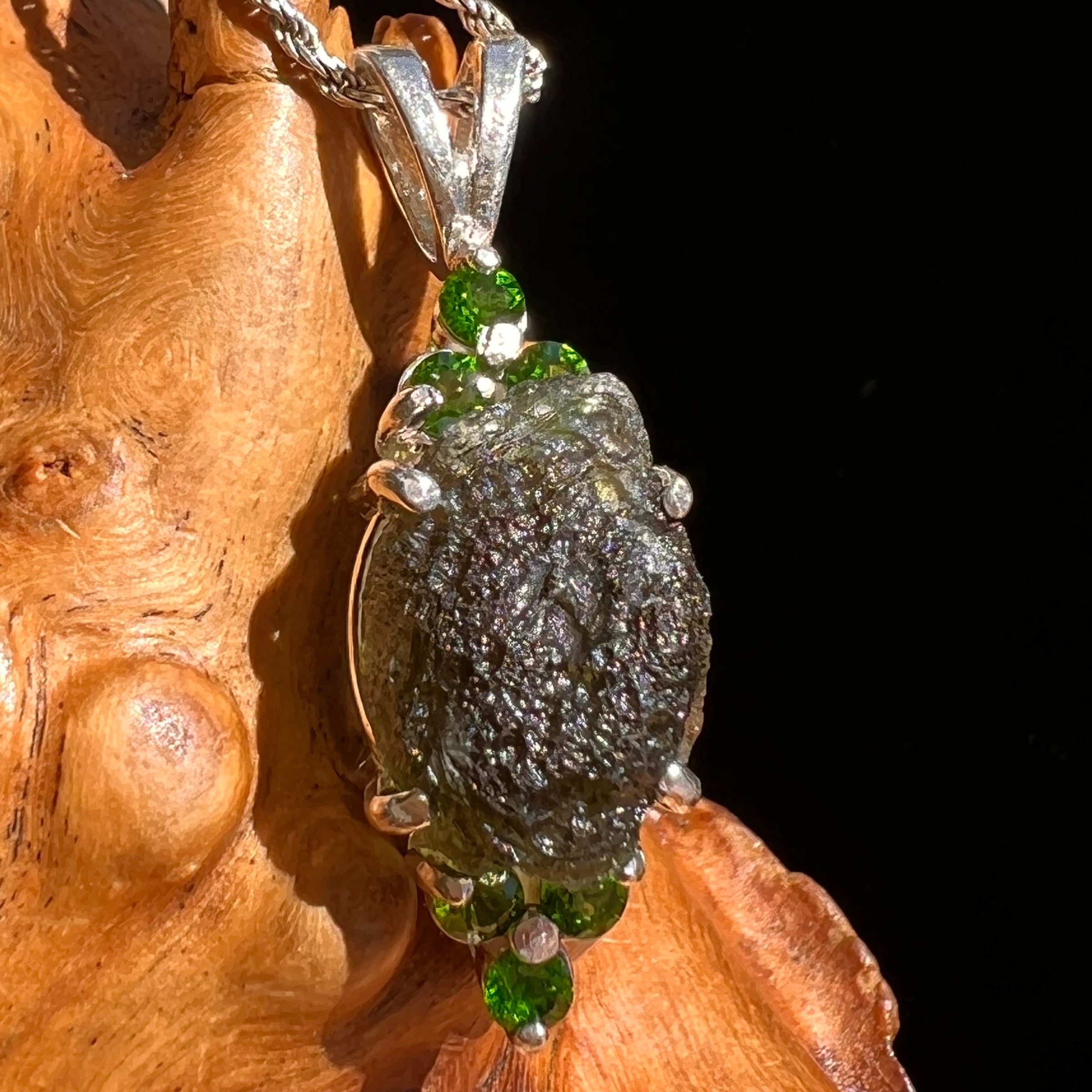 Moldavite & Green Chrome Diopside Pendant Sterling #6652-Moldavite Life