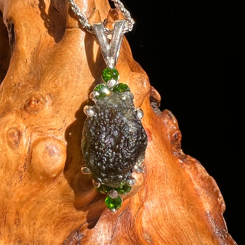Moldavite & Green Chrome Diopside Pendant Sterling #6652-Moldavite Life