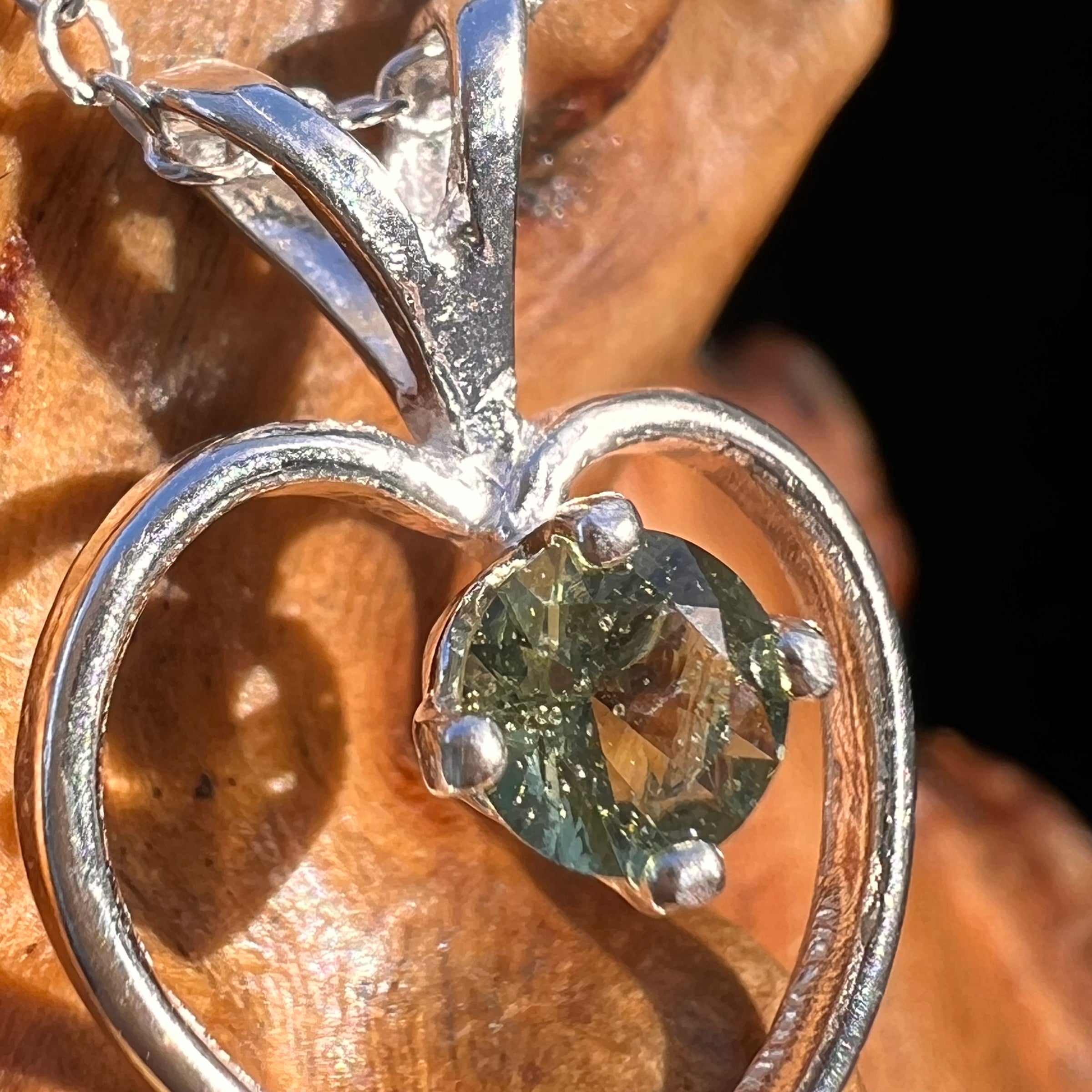 Moldavite Heart Necklace Sterling Silver #7867-Moldavite Life
