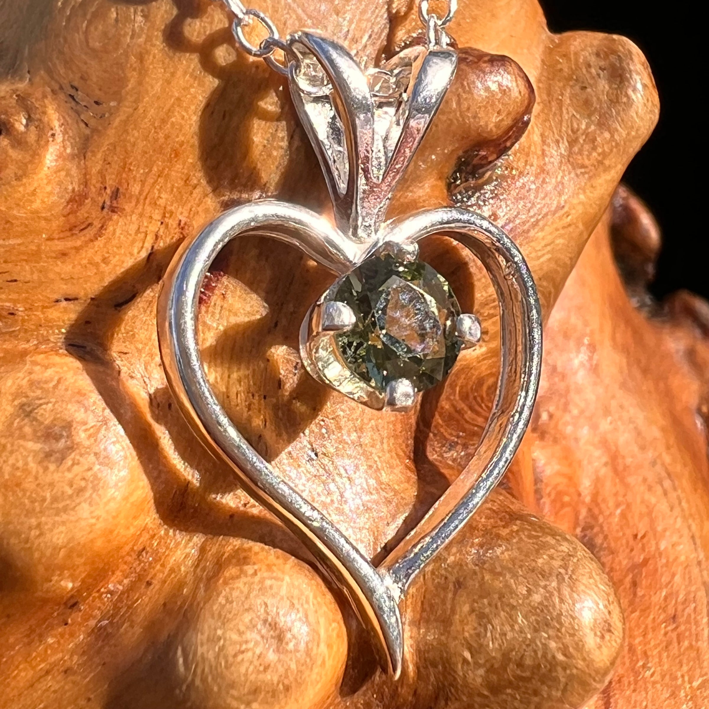 Moldavite Heart Necklace Sterling Silver #7867-Moldavite Life