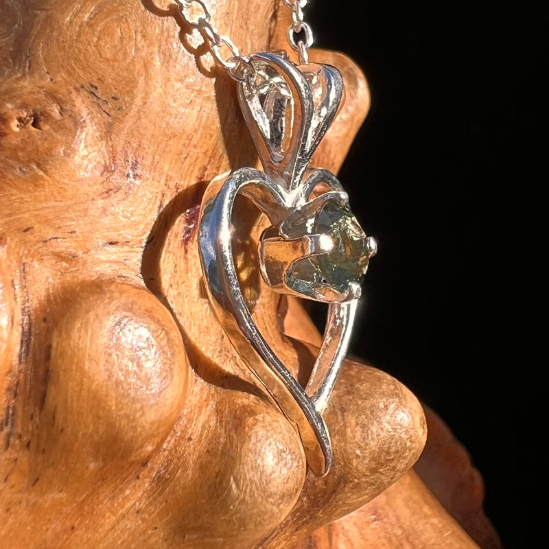Moldavite Heart Necklace Sterling Silver #7867-Moldavite Life