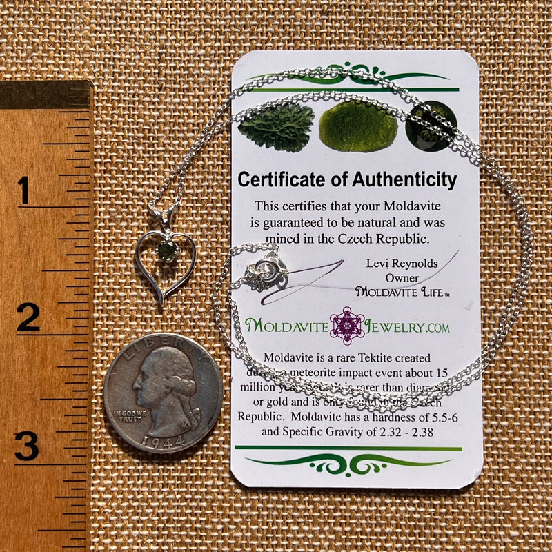 Moldavite Heart Necklace Sterling Silver #7867-Moldavite Life