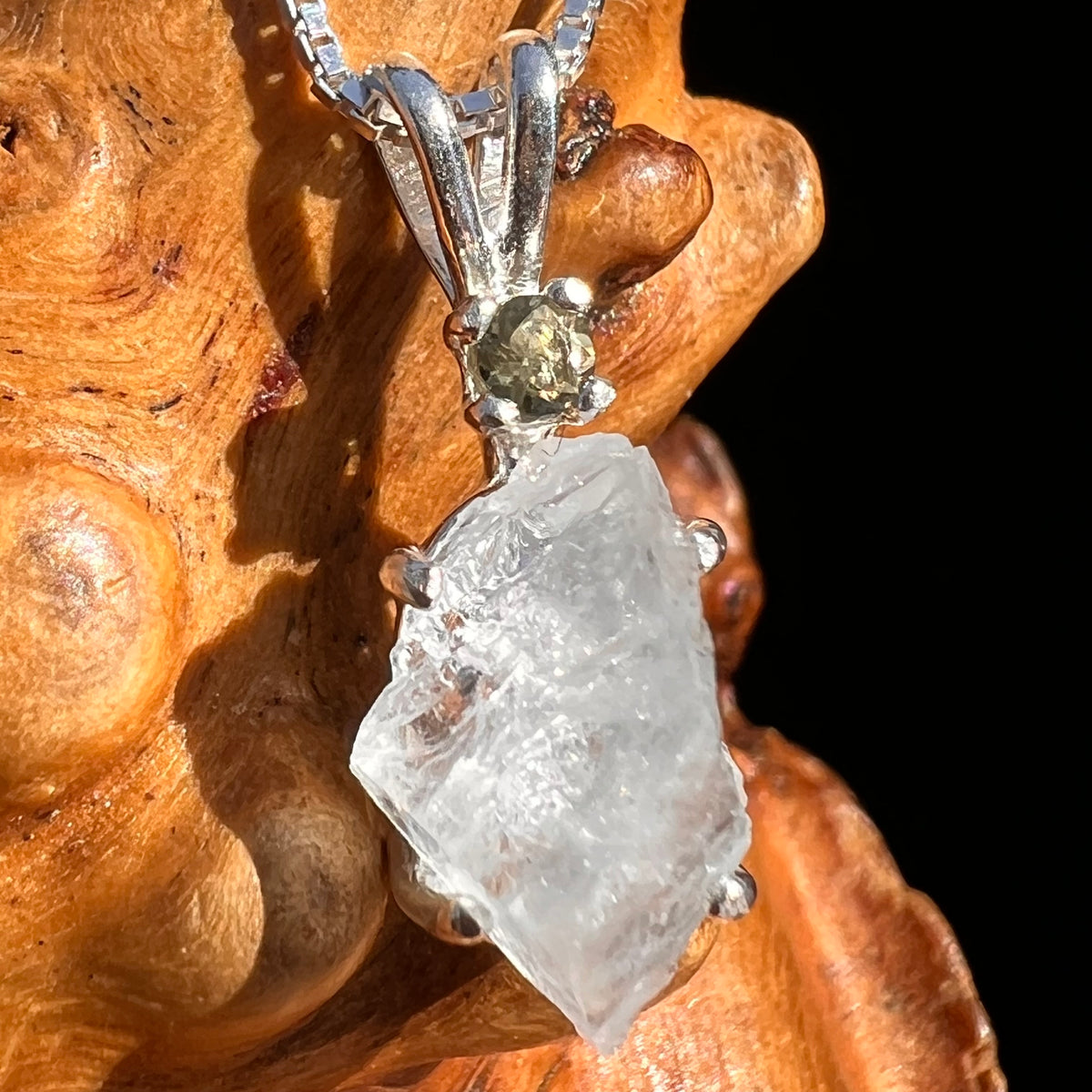 Moldavite & Herderite Necklace Sterling Silver #8249-Moldavite Life