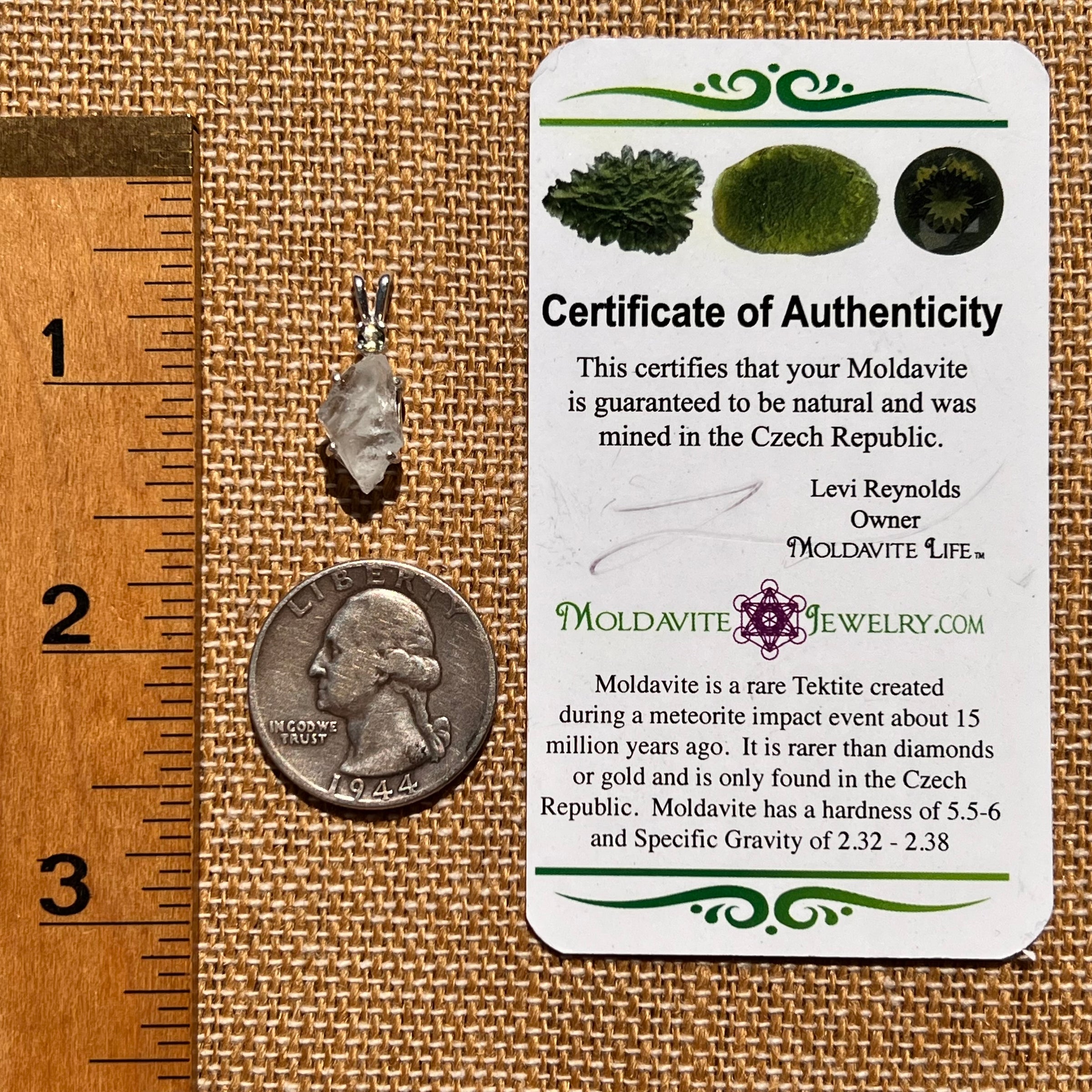 Moldavite & Herderite Necklace Sterling Silver #8249-Moldavite Life