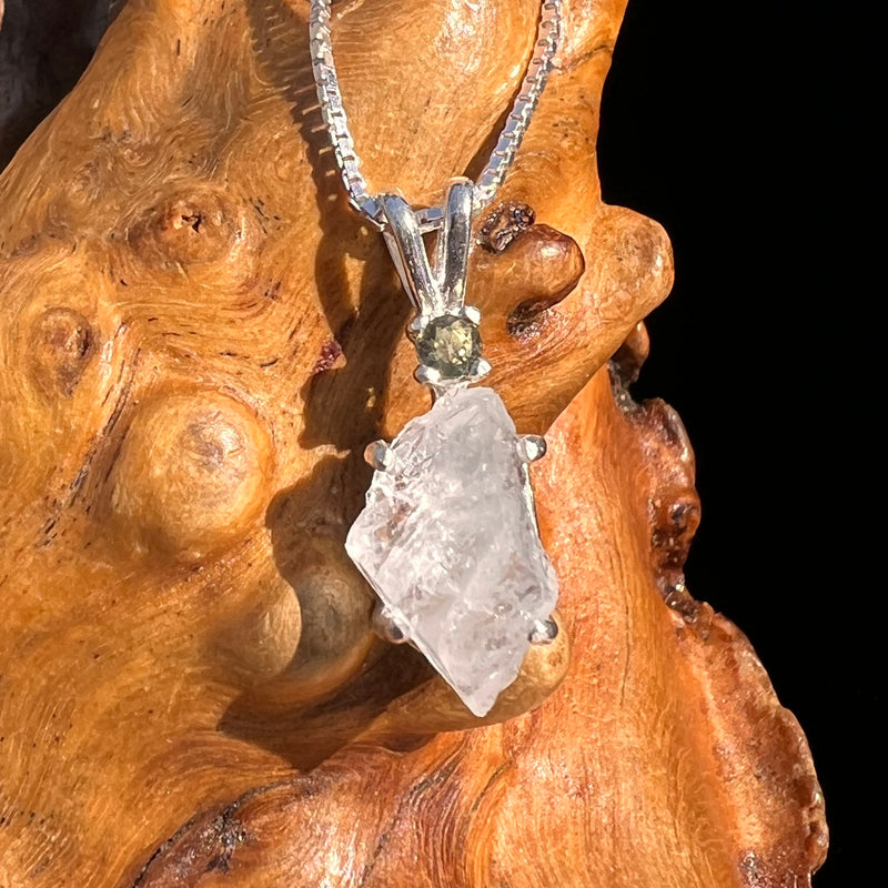 Moldavite & Herderite Necklace Sterling Silver #8249-Moldavite Life