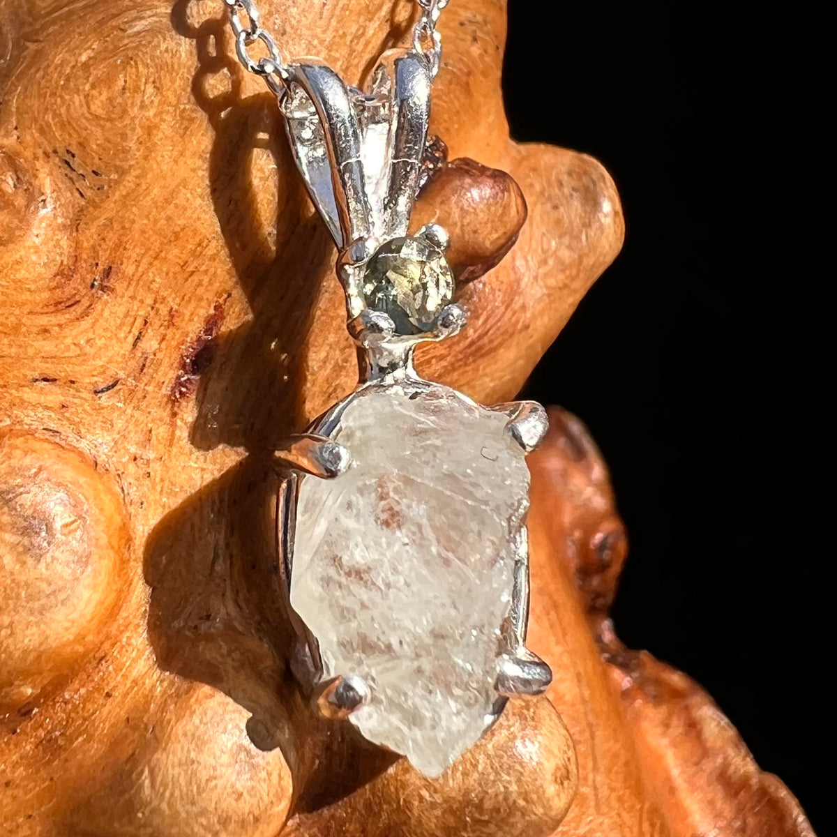 Moldavite & Herderite Necklace Sterling Silver #8250-Moldavite Life