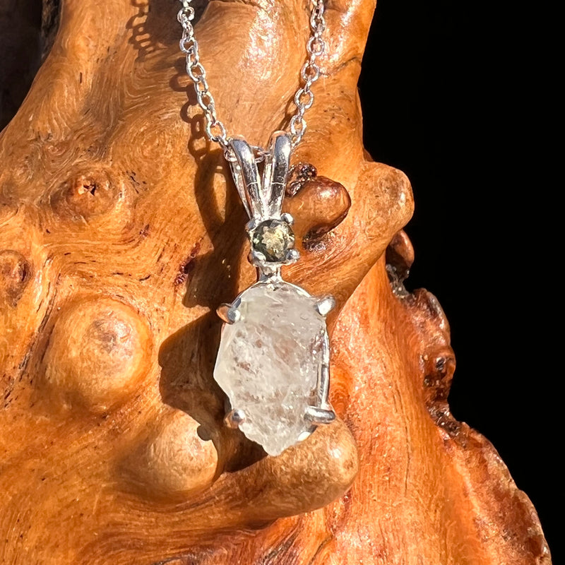 Moldavite & Herderite Necklace Sterling Silver #8250-Moldavite Life