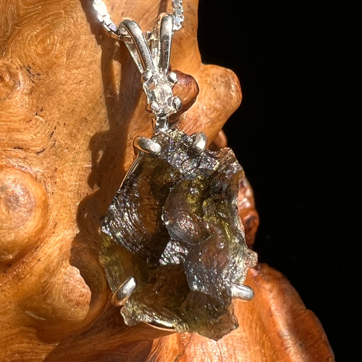 Moldavite & Herkimer Diamond Necklace Sterling #5476-Moldavite Life