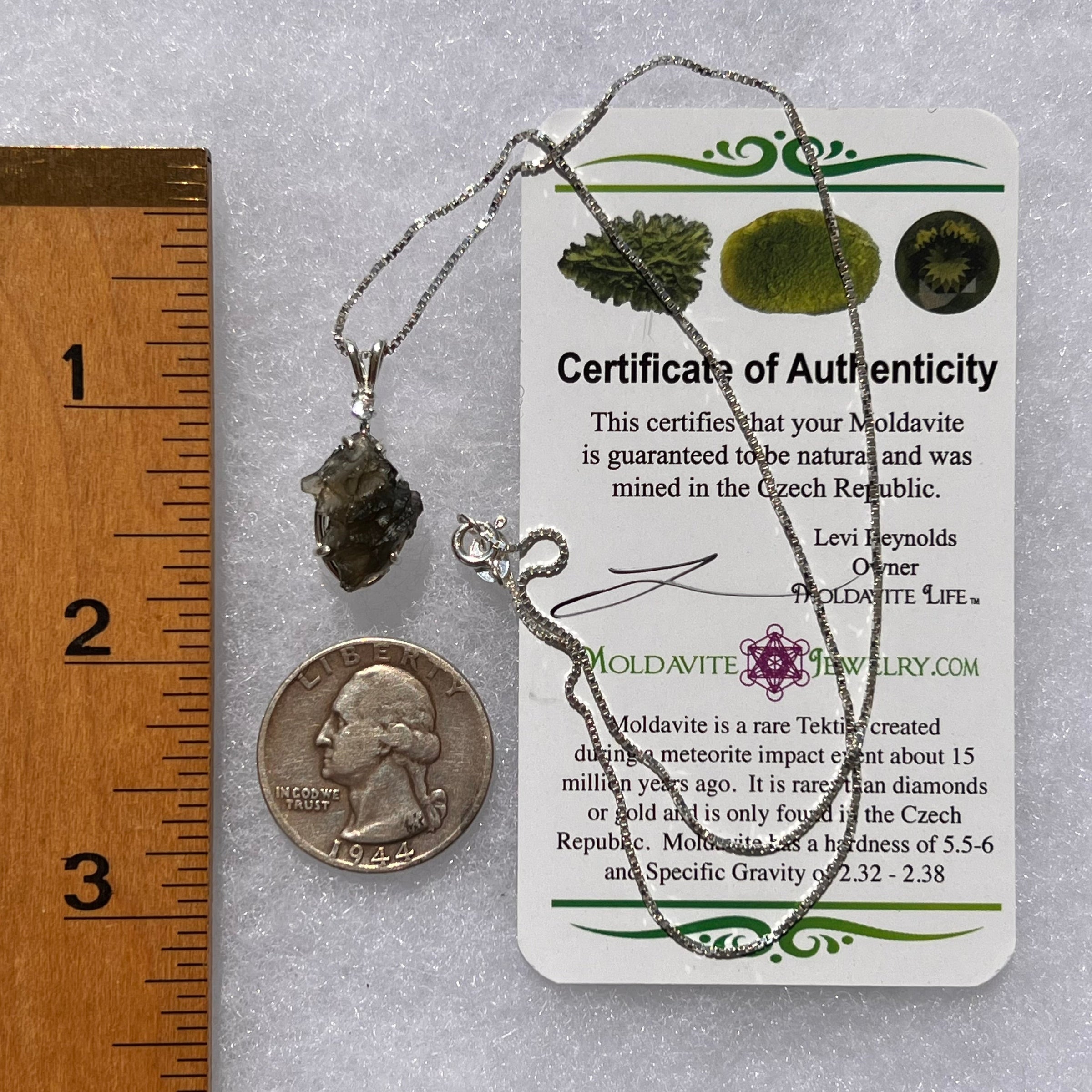 Moldavite & Herkimer Diamond Necklace Sterling #5478-Moldavite Life
