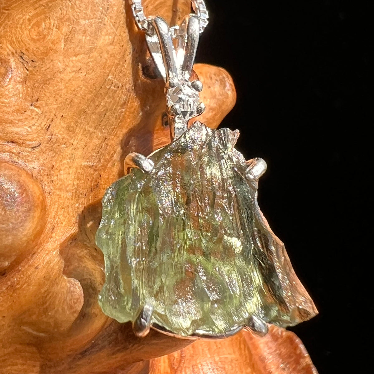 Moldavite & Herkimer Diamond Necklace Sterling #5481-Moldavite Life