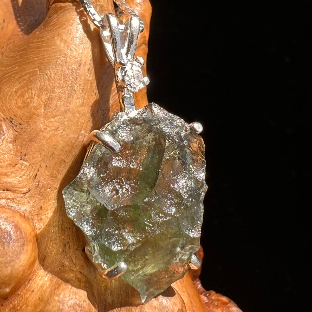 Moldavite & Herkimer Diamond Necklace Sterling #5482-Moldavite Life
