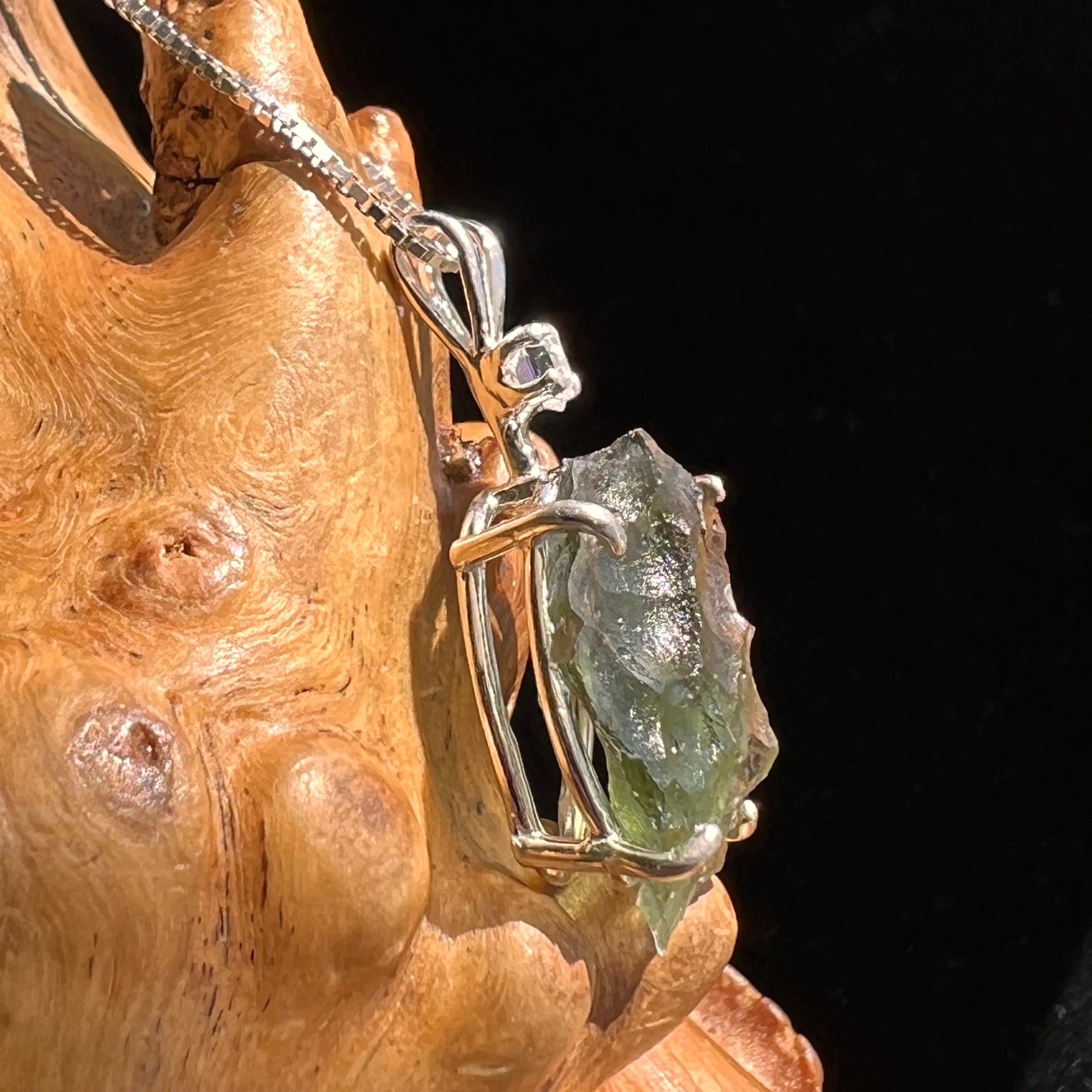 Moldavite & Herkimer Diamond Necklace Sterling #5482-Moldavite Life