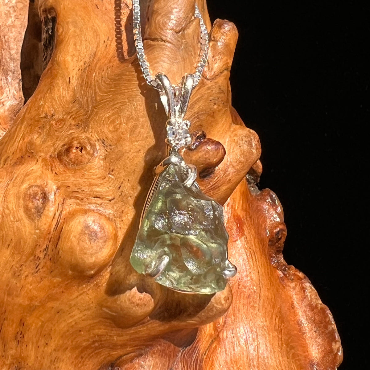 Moldavite & Herkimer Diamond Necklace Sterling #5483-Moldavite Life