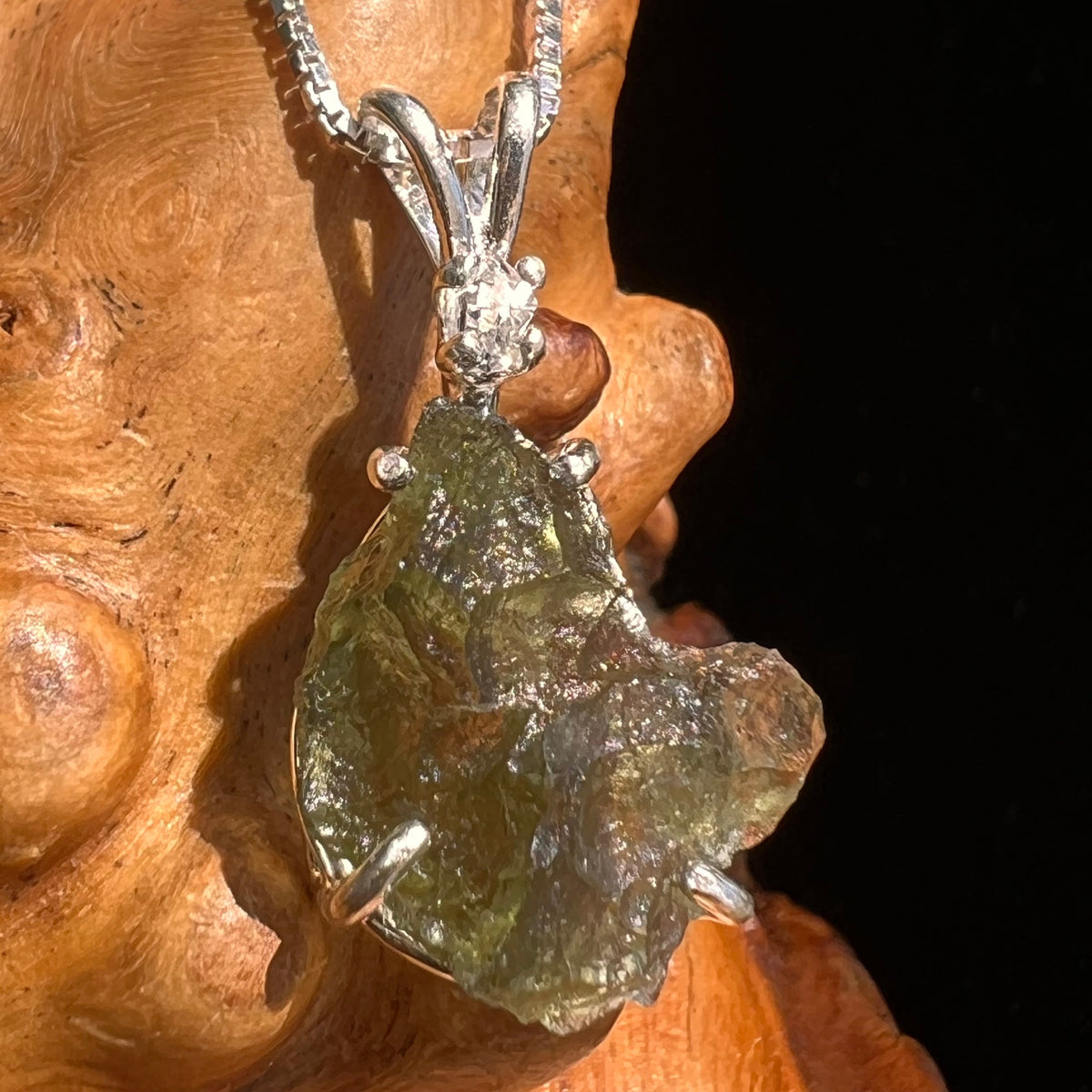 Moldavite & Herkimer Diamond Necklace Sterling #5484-Moldavite Life