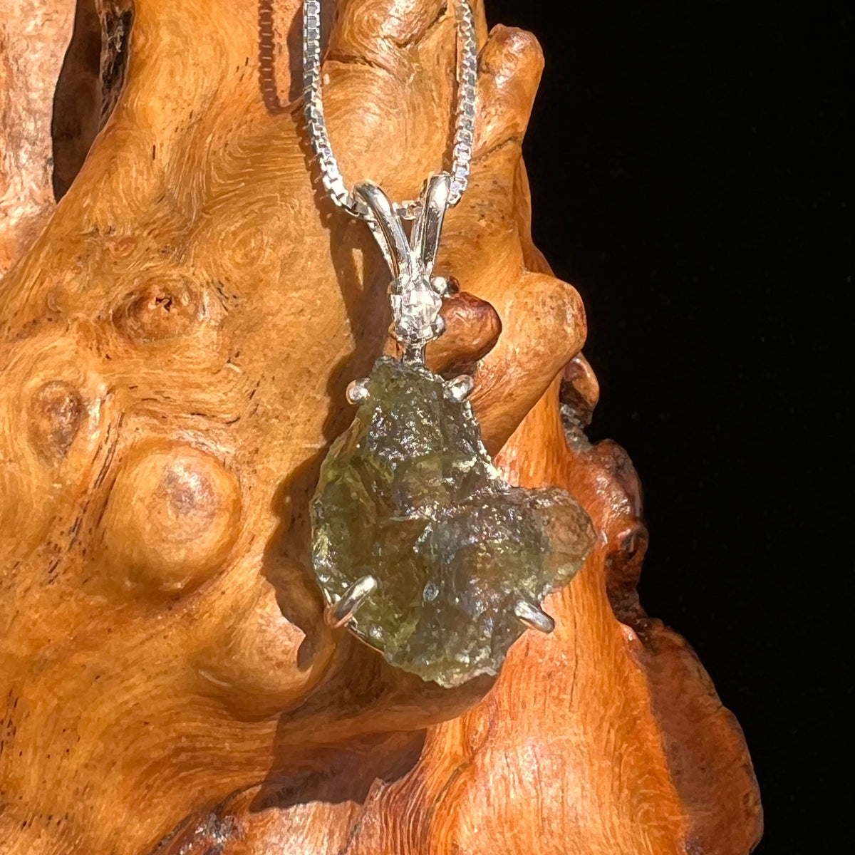 Moldavite & Herkimer Diamond Necklace Sterling #5484-Moldavite Life