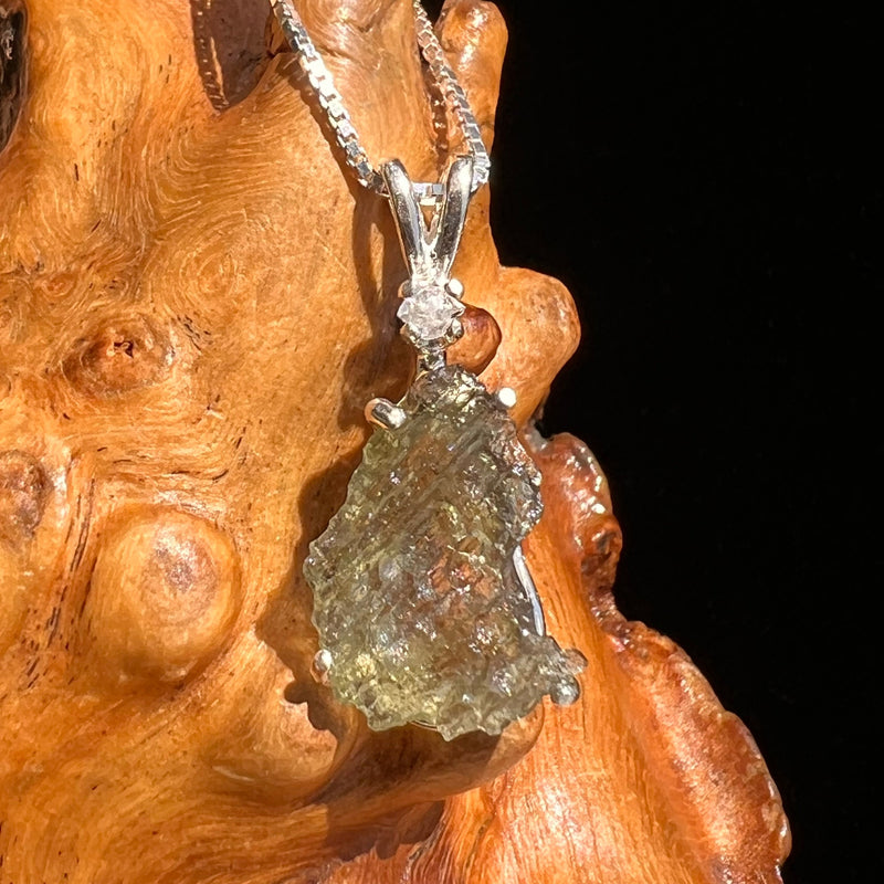 Moldavite & Herkimer Diamond Necklace Sterling #5489-Moldavite Life