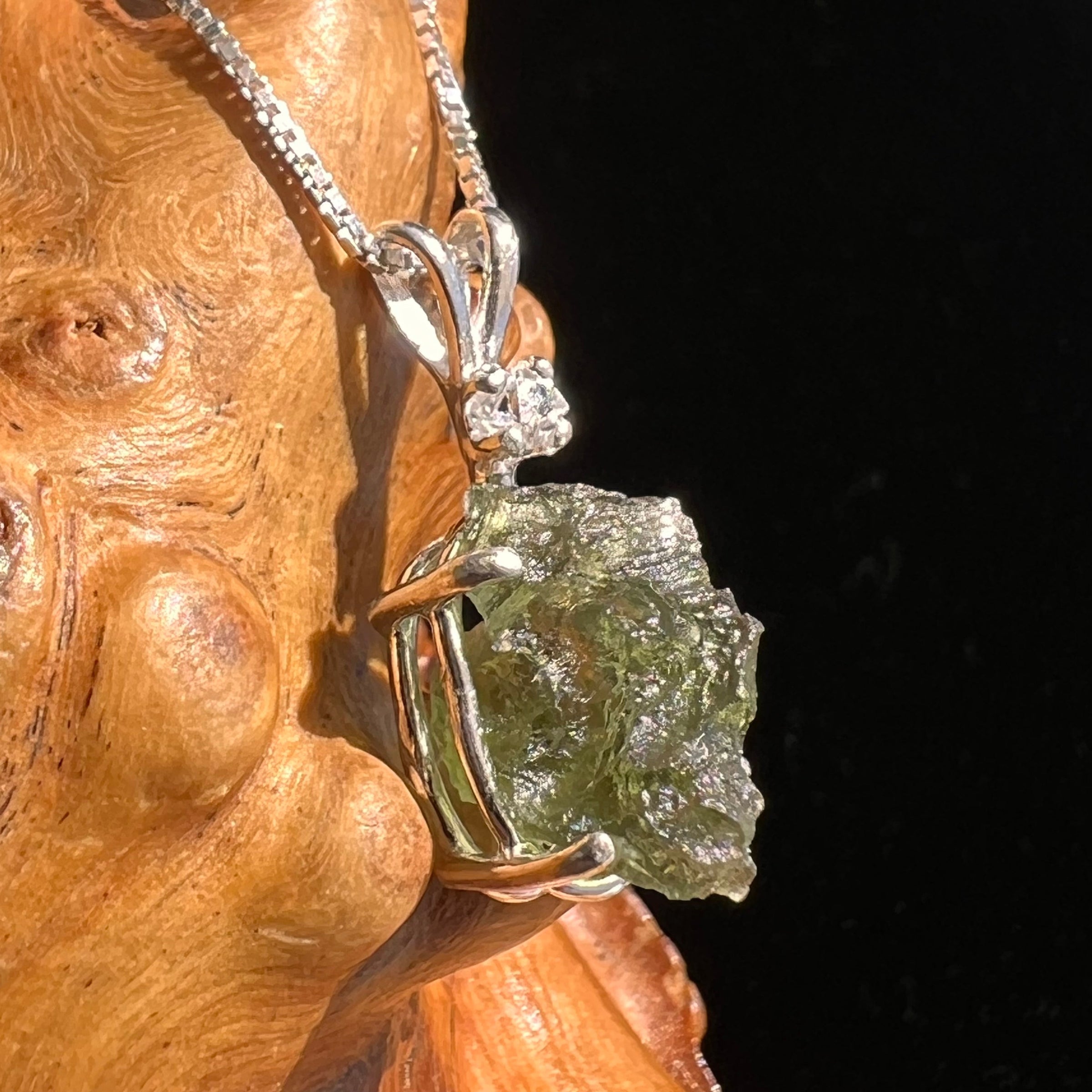 Moldavite & Herkimer Diamond Necklace Sterling #5490-Moldavite Life