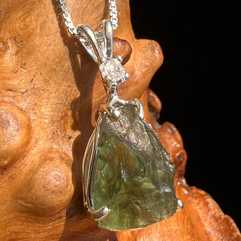 Moldavite & Herkimer Diamond Necklace Sterling #5491-Moldavite Life