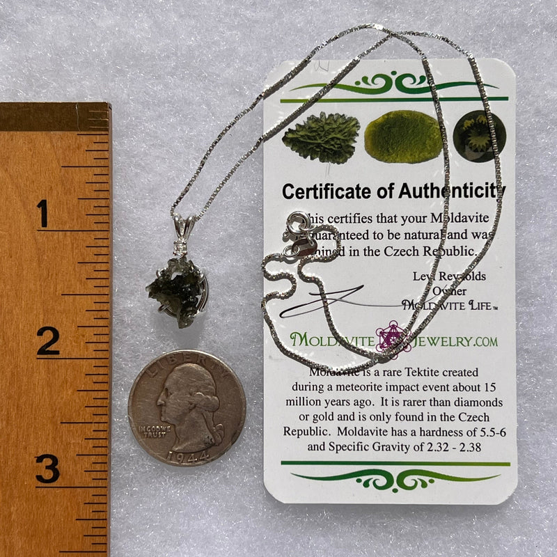 Moldavite & Herkimer Diamond Necklace Sterling #5493-Moldavite Life