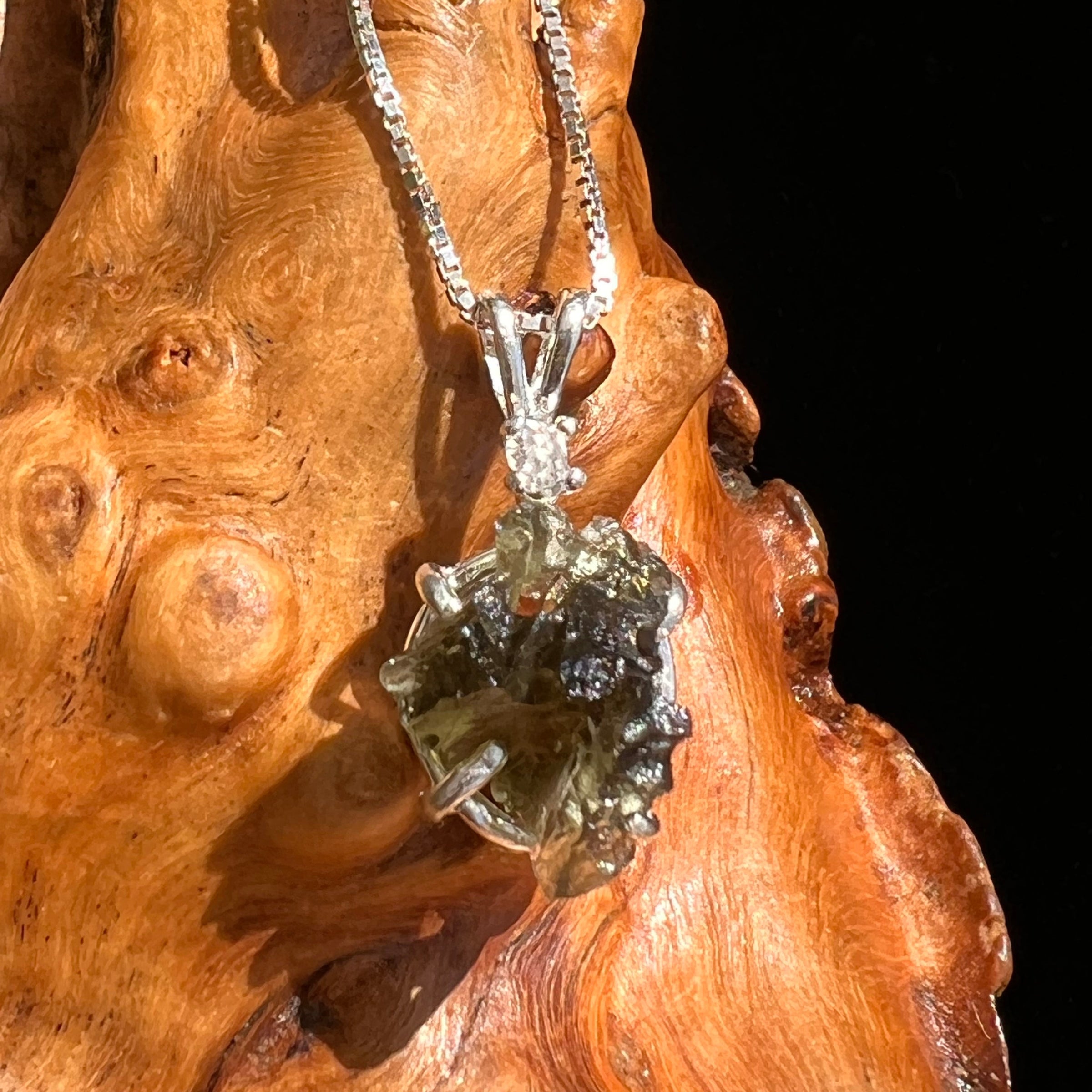 Moldavite & Herkimer Diamond Necklace Sterling #5493-Moldavite Life