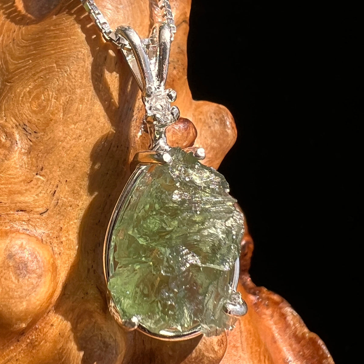 Moldavite & Herkimer Diamond Necklace Sterling #5494-Moldavite Life