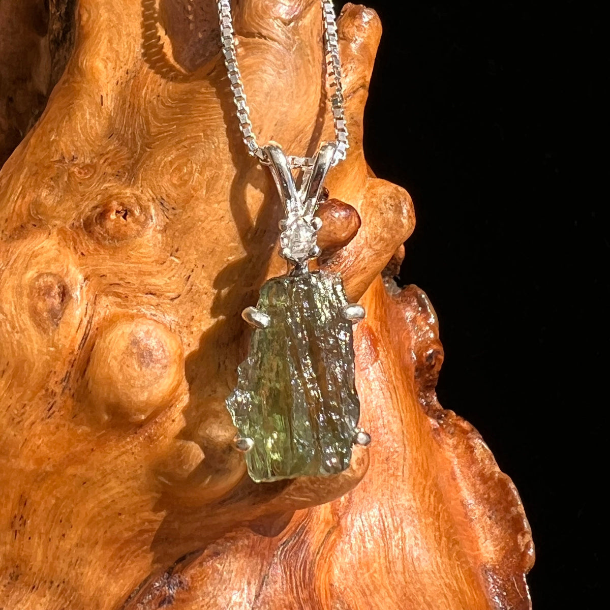 Moldavite & Herkimer Diamond Necklace Sterling #5495-Moldavite Life