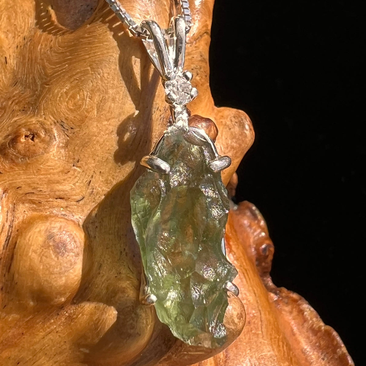 Moldavite & Herkimer Diamond Necklace Sterling #5496-Moldavite Life