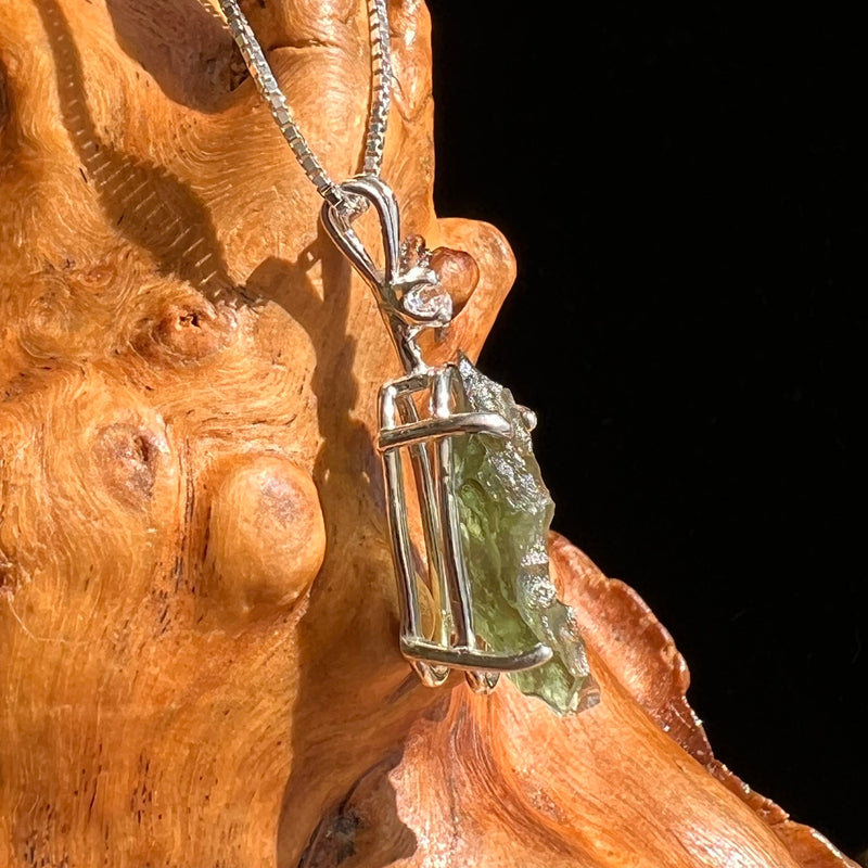 Moldavite & Herkimer Diamond Necklace Sterling #5496-Moldavite Life