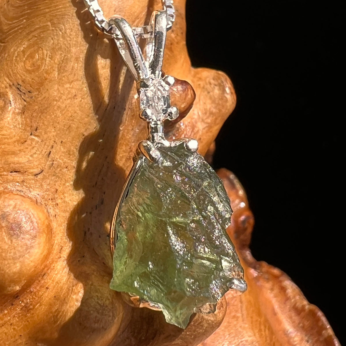 Moldavite & Herkimer Diamond Necklace Sterling #5497-Moldavite Life