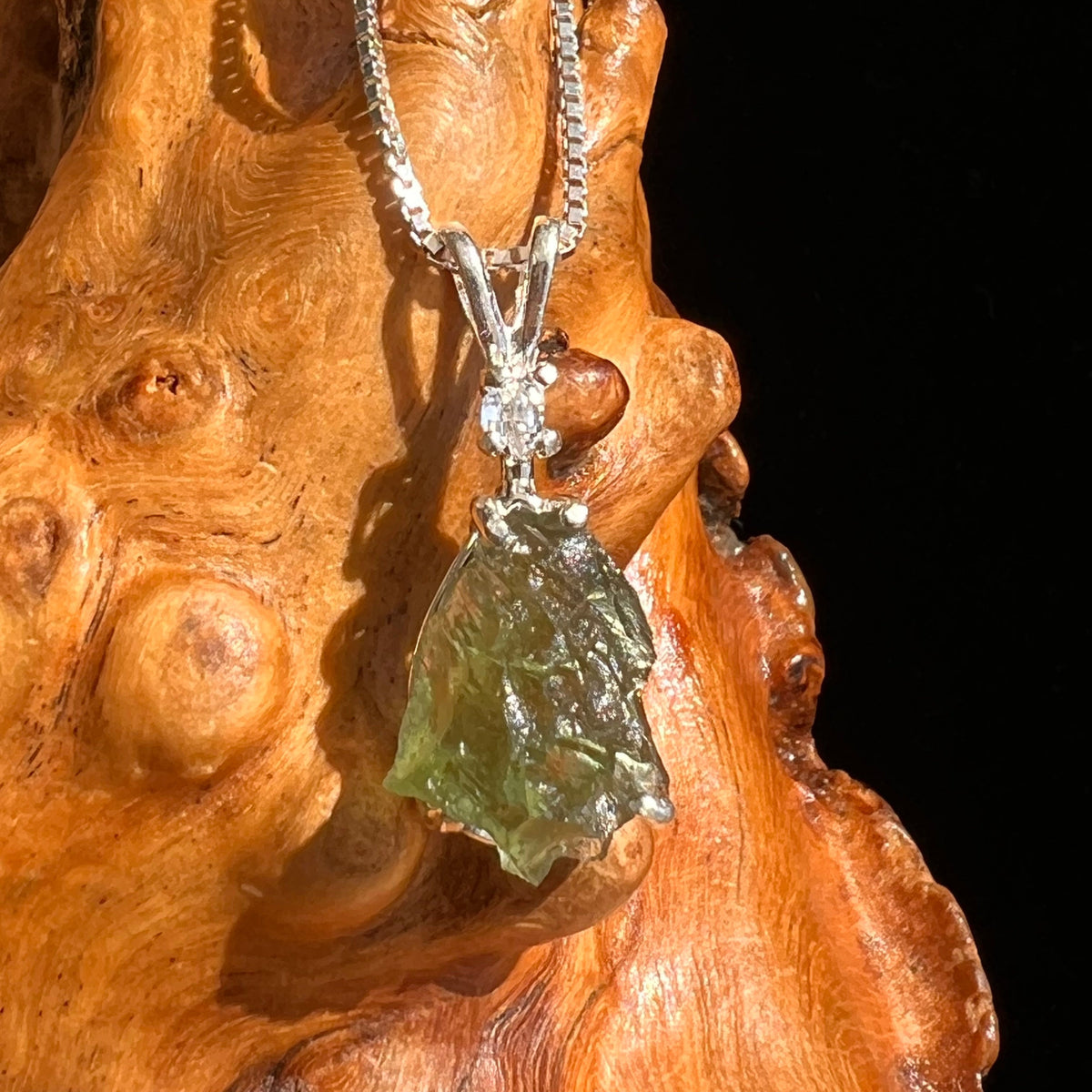 Moldavite & Herkimer Diamond Necklace Sterling #5497-Moldavite Life