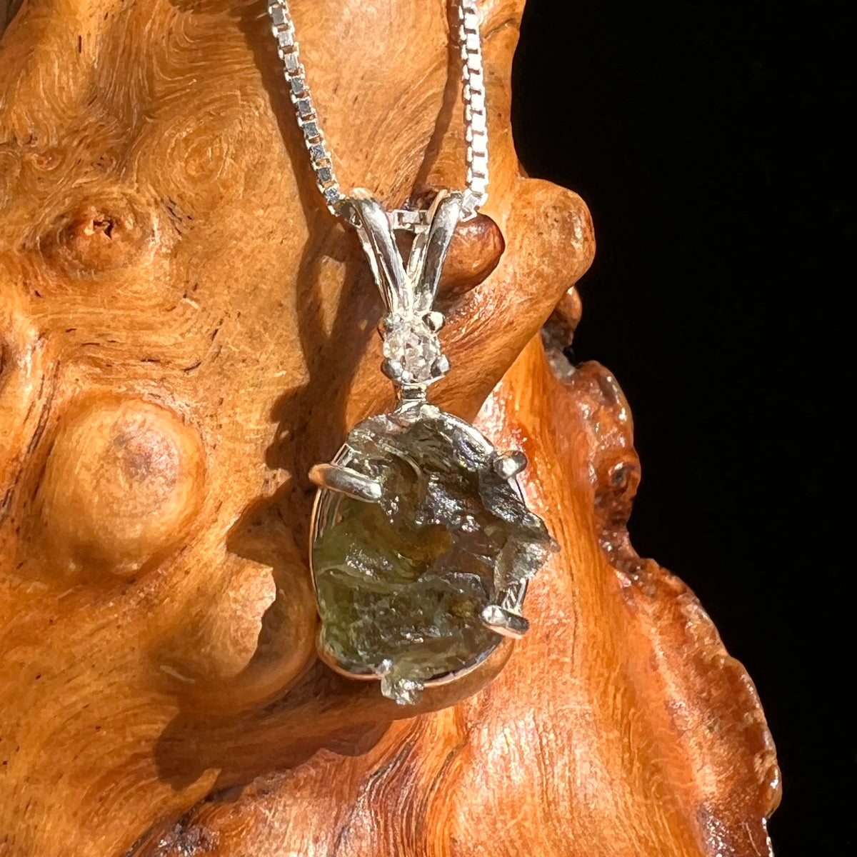 Moldavite & Herkimer Diamond Necklace Sterling #5498-Moldavite Life