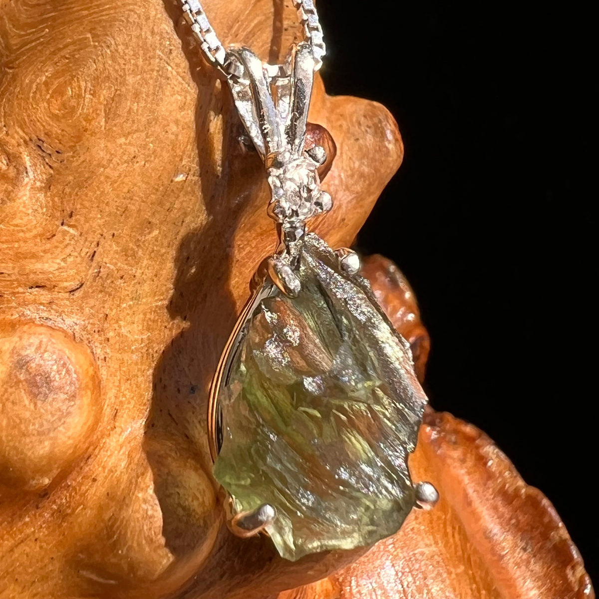 Moldavite & Herkimer Diamond Necklace Sterling #5500-Moldavite Life