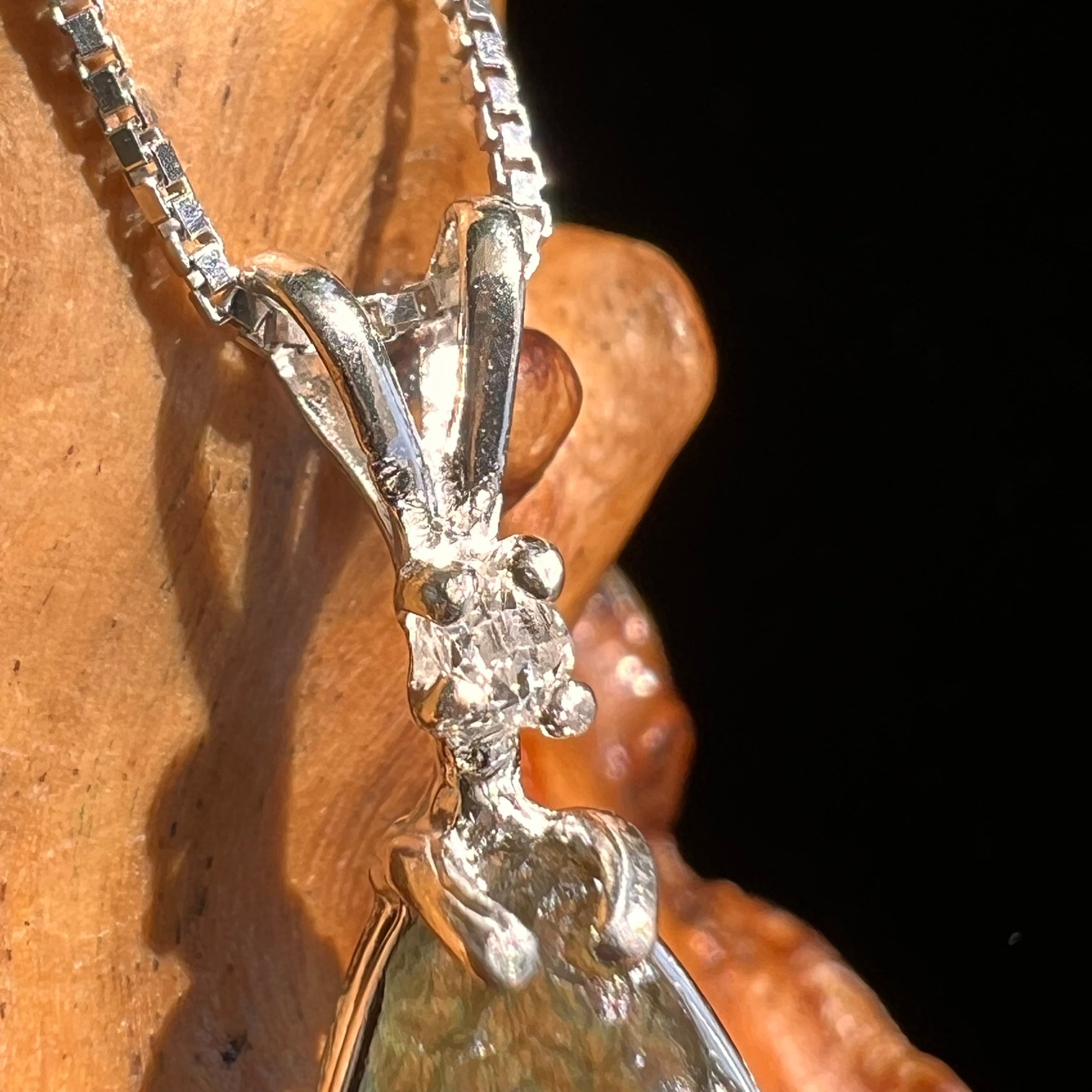 Moldavite & Herkimer Diamond Necklace Sterling #5502-Moldavite Life