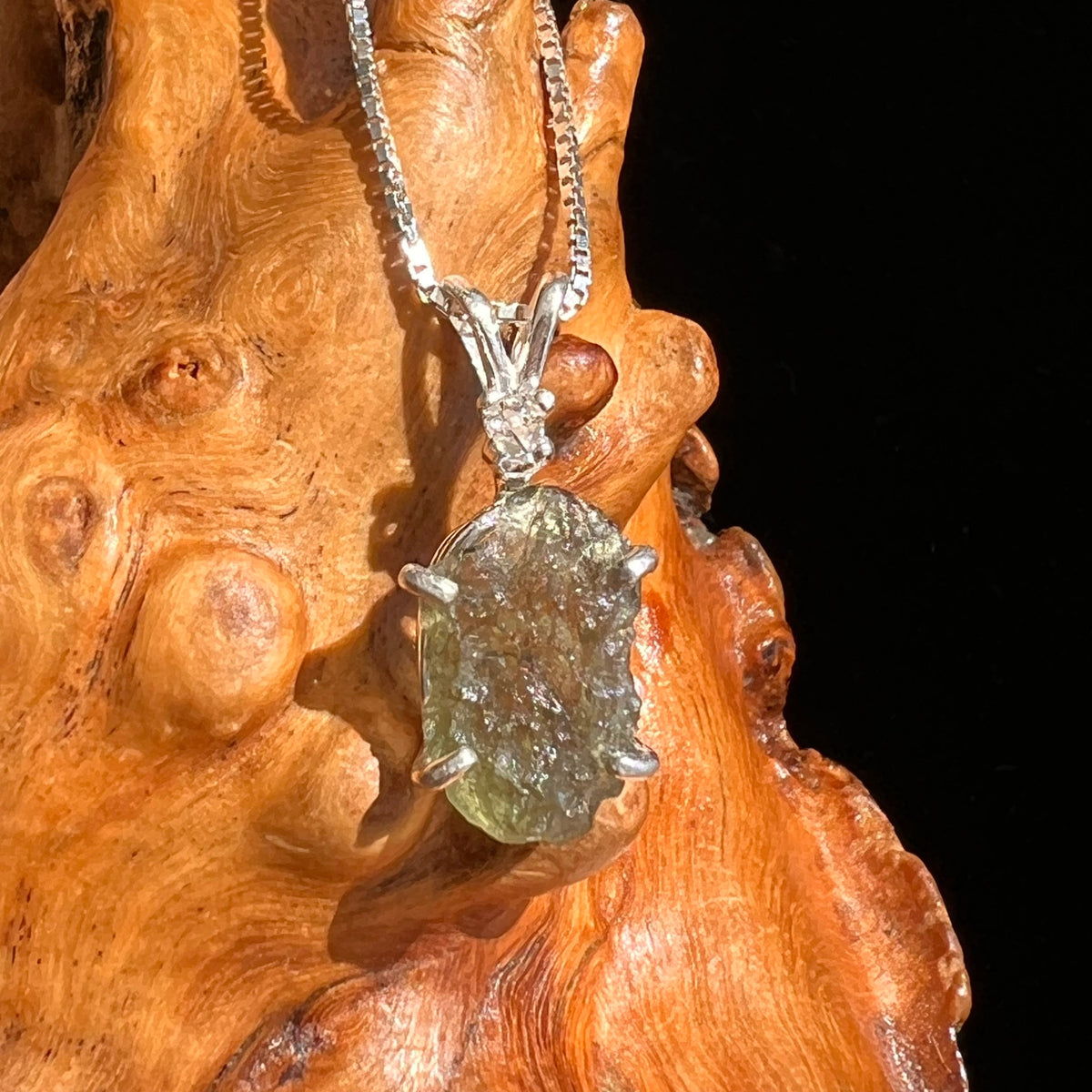 Moldavite & Herkimer Diamond Necklace Sterling #5503-Moldavite Life