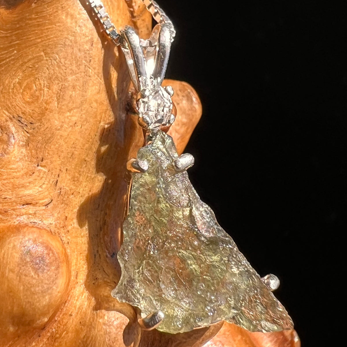 Moldavite & Herkimer Diamond Necklace Sterling #5504-Moldavite Life