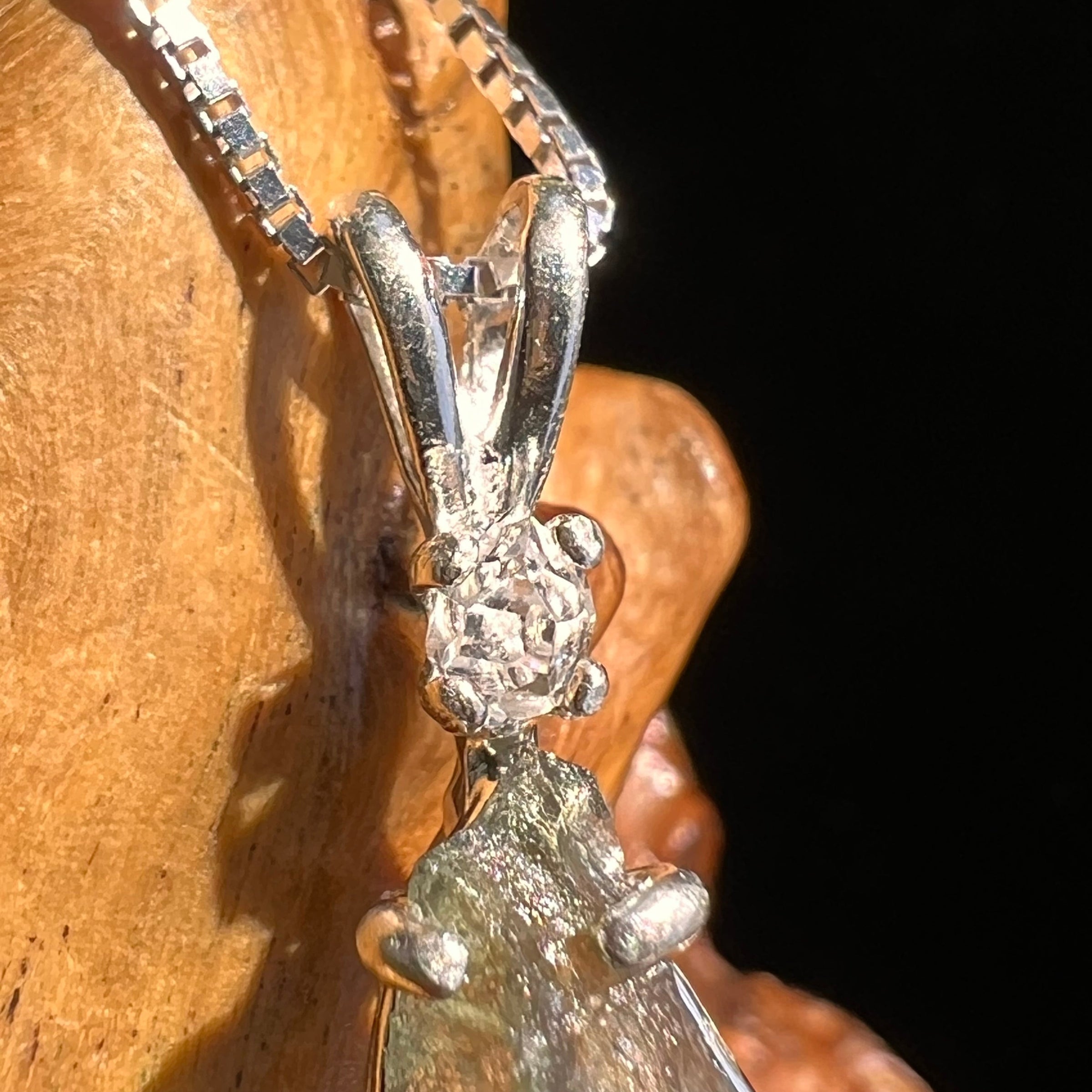 Moldavite & Herkimer Diamond Necklace Sterling #5504-Moldavite Life
