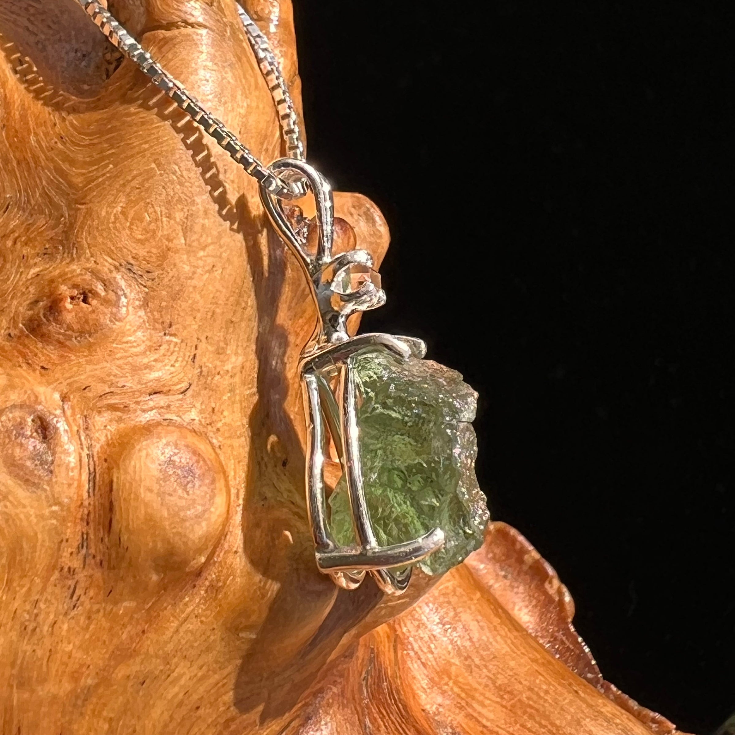 Moldavite & Herkimer Diamond Necklace Sterling #5508-Moldavite Life