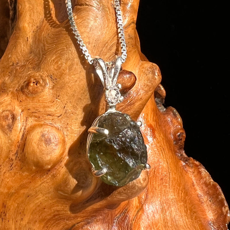 Moldavite & Herkimer Diamond Necklace Sterling #5509-Moldavite Life