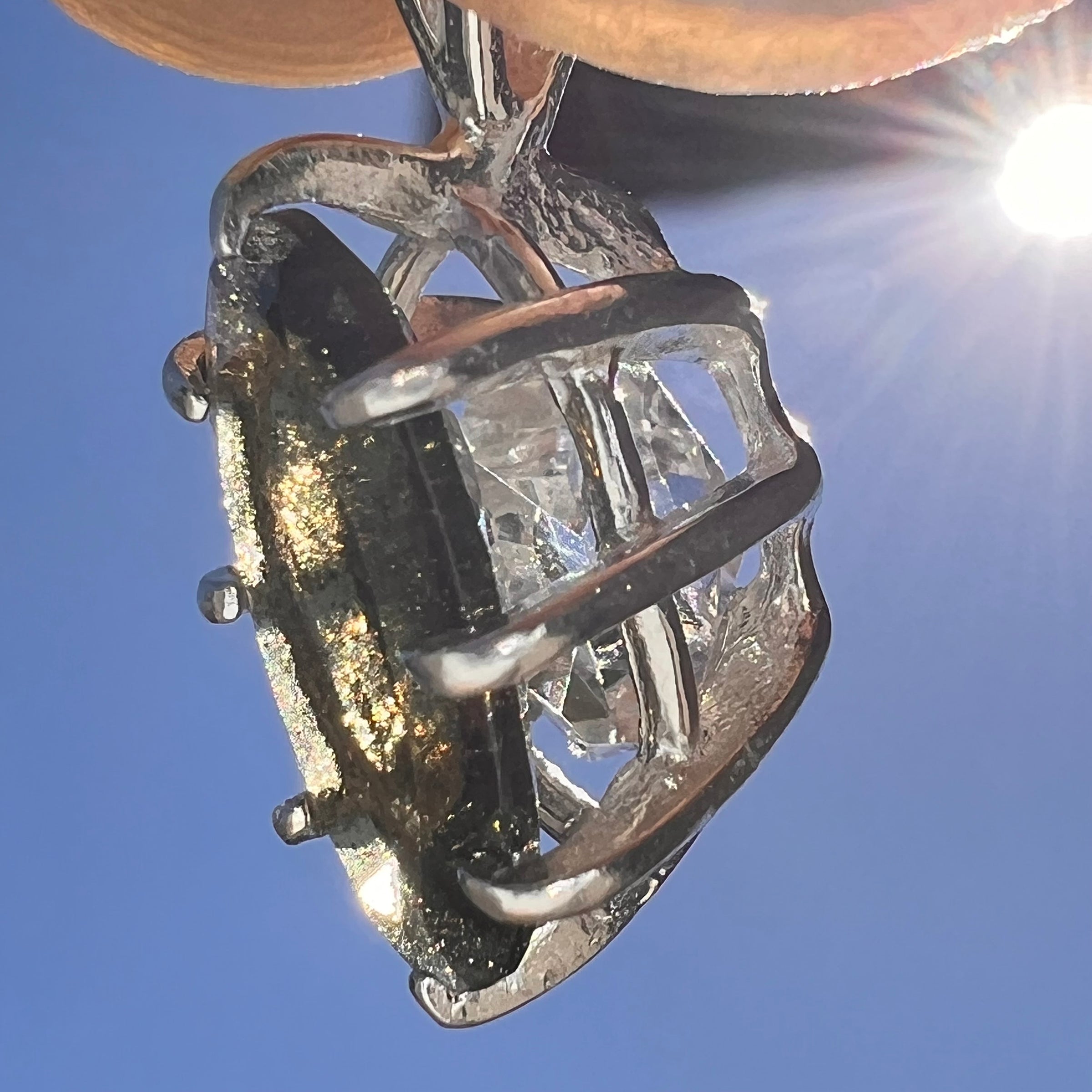 Moldavite & Herkimer Diamond Necklace Sterling #7652-Moldavite Life