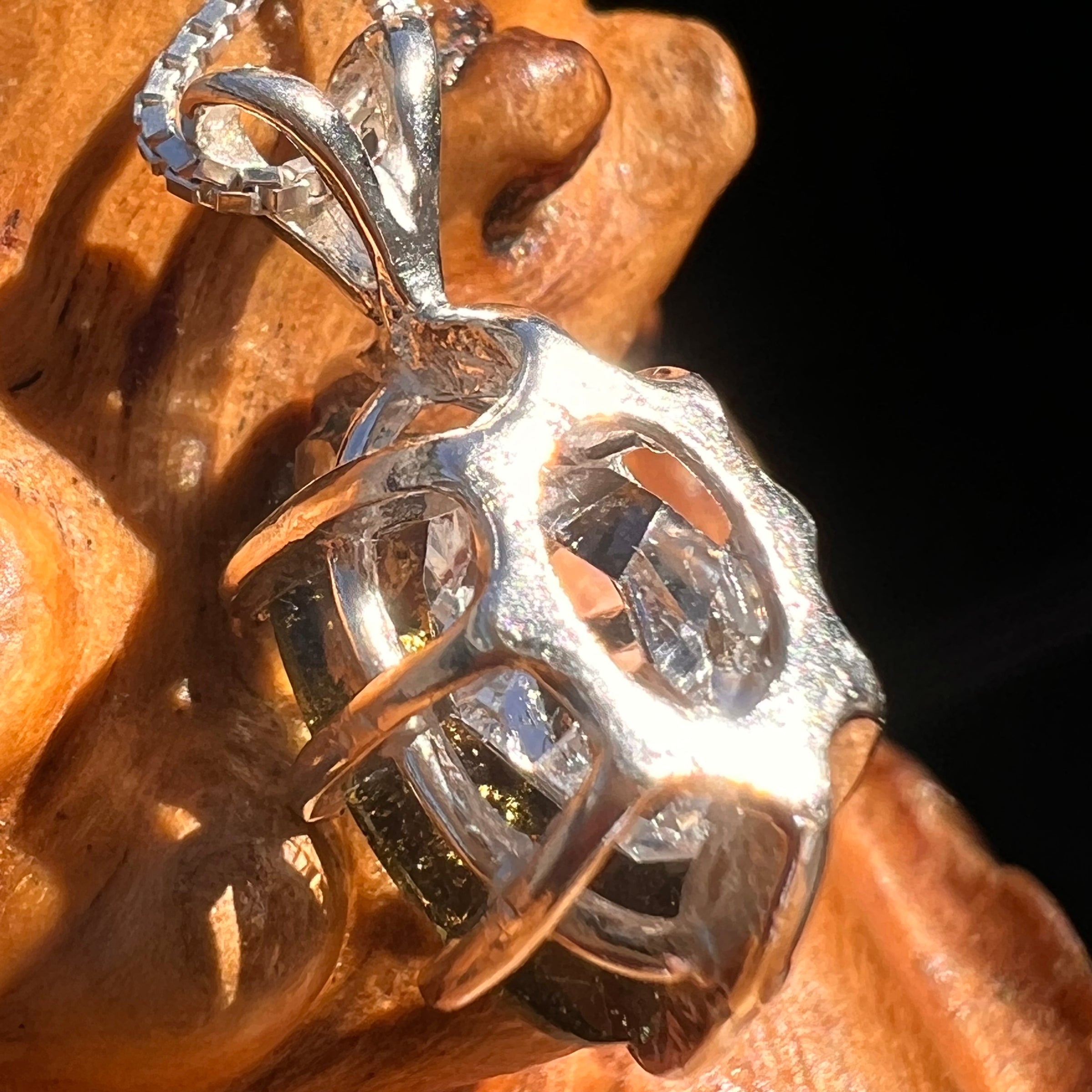 Moldavite & Herkimer Diamond Necklace Sterling #7652-Moldavite Life